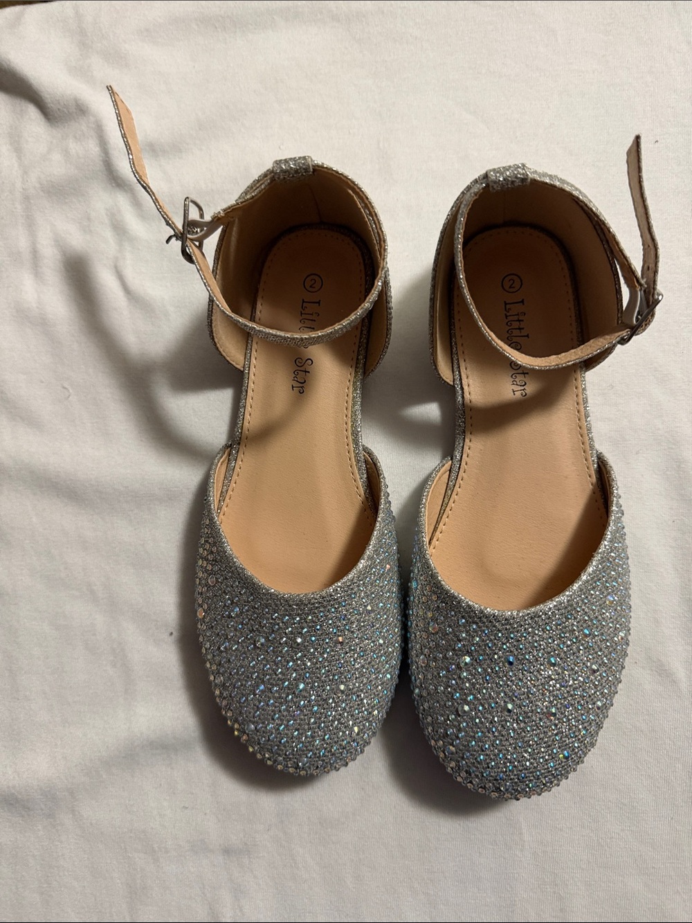 Silver Glitter Ankle-Strap Dress Flats for Kids